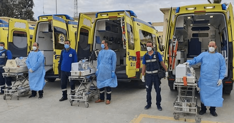 GAZA : Medics wait to transfer premature Palestinian babies on the Egyptian side of the Rafah border, in Rafah, Egypt November 20, 2023 PHOTO: REUTERS